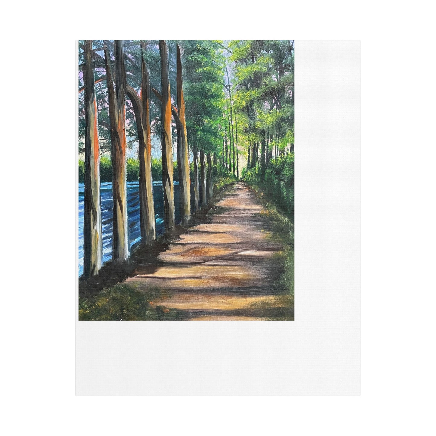Stretched Satin Canvas Print - Serene Forest Path Artwork