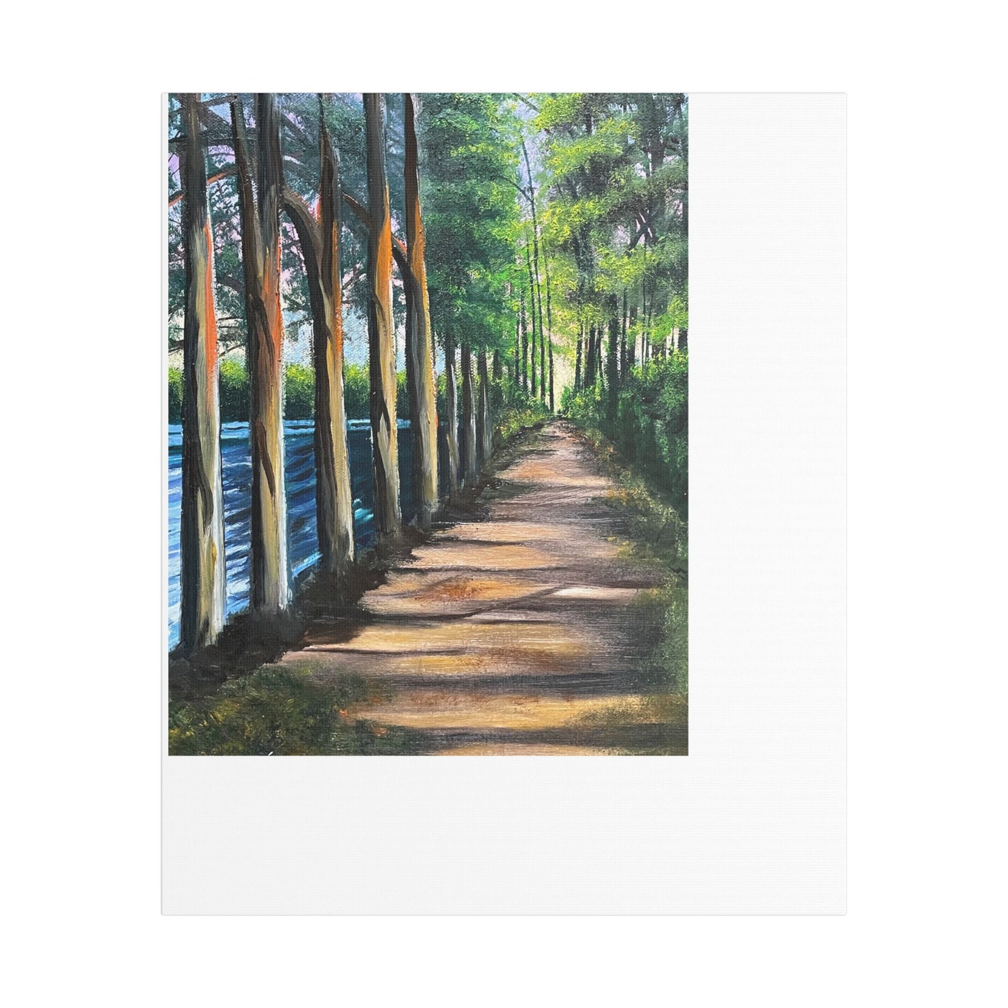 Stretched Satin Canvas Print - Serene Forest Path Artwork