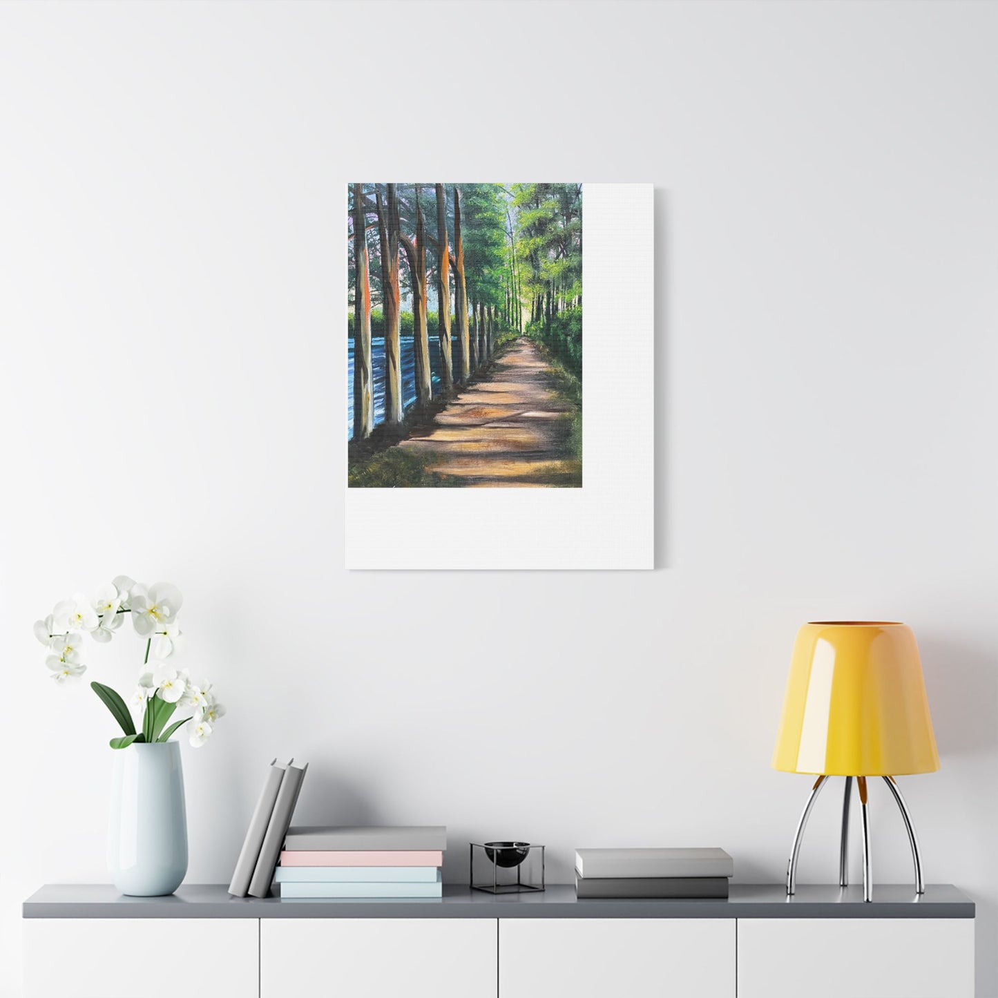 Stretched Satin Canvas Print - Serene Forest Path Artwork