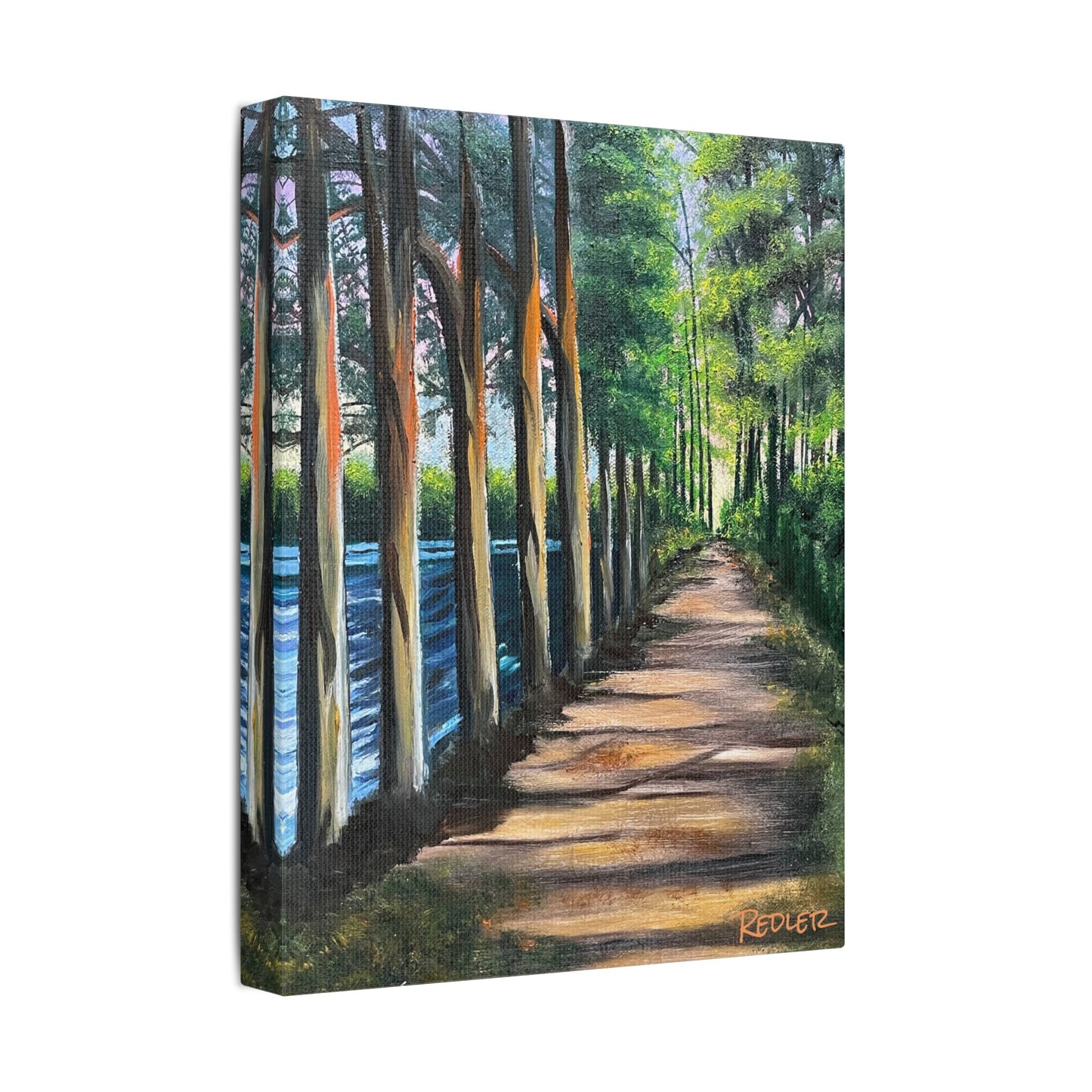 Stretched Satin Canvas Print - Serene Forest Path Artwork