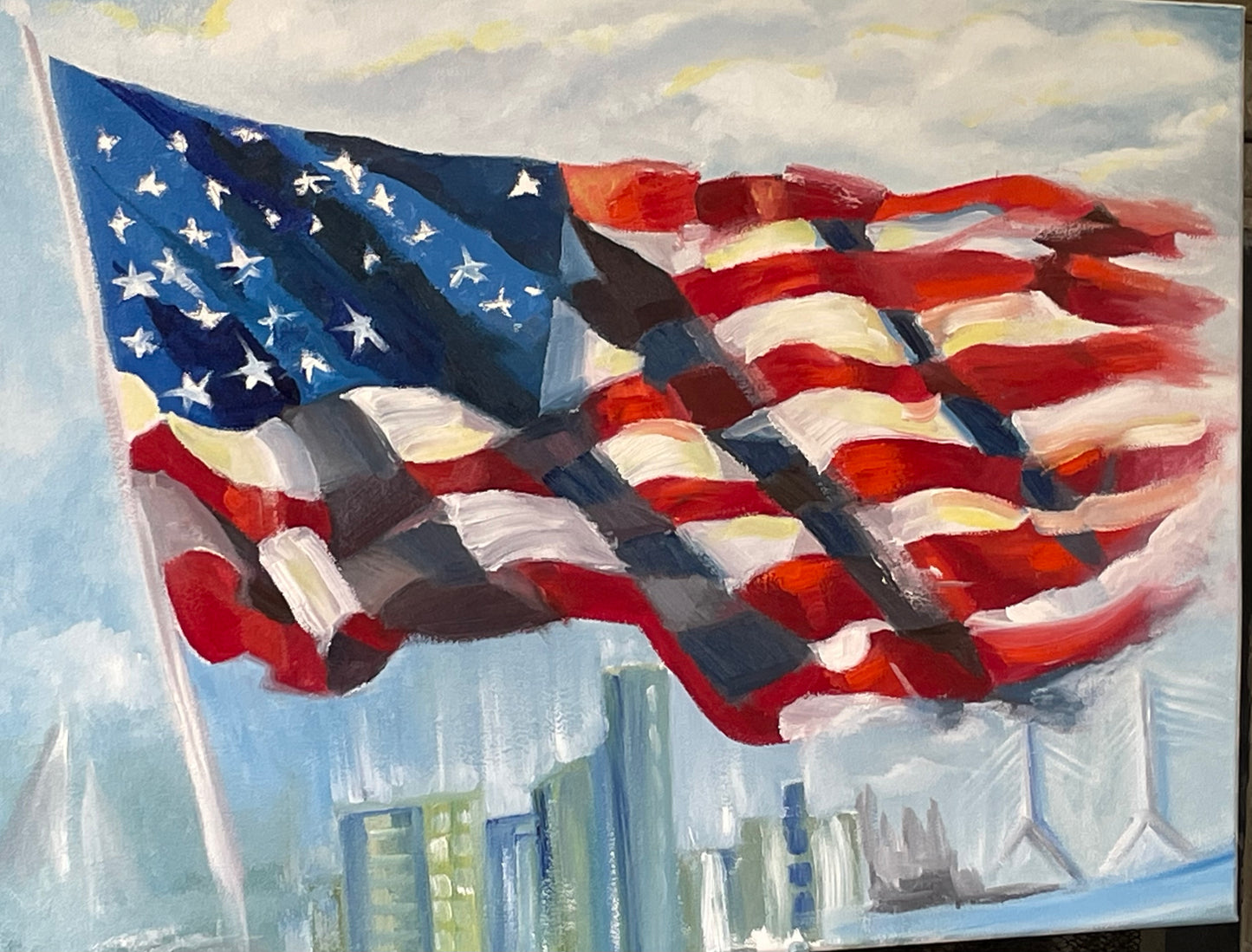 "Flying Over Boston" ORIGINAL - (18"X24" Oil on Canvas) Un-Framed