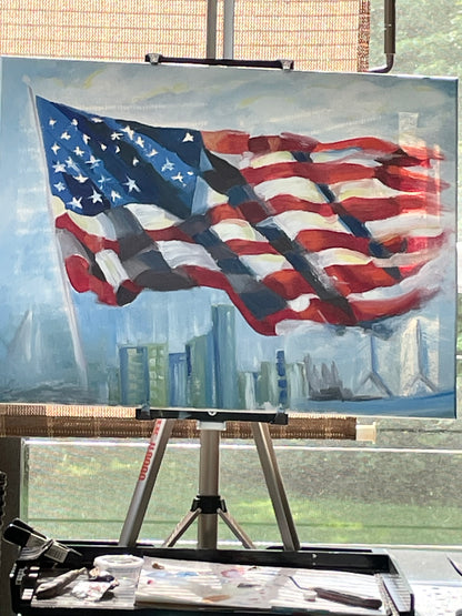 "Flying Over Boston" ORIGINAL - (18"X24" Oil on Canvas) Un-Framed
